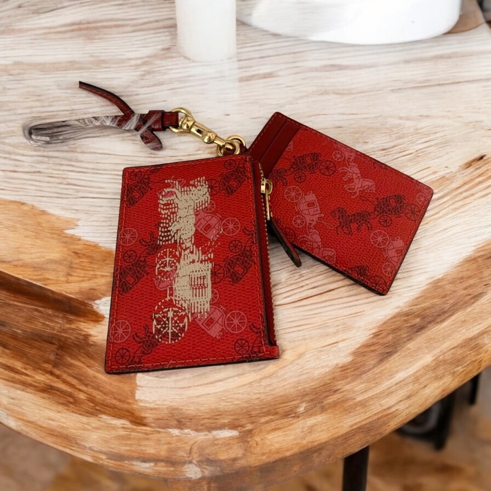 Coach Lanyard Set With Horse and Carriage Print Bright Red Cherry F84637